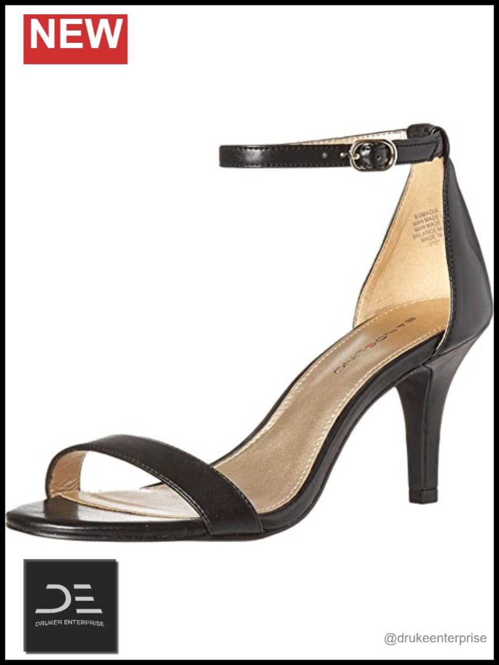 Heeled Sandals with Ankle Strap, Open Toe, Rhinestone Embellishment